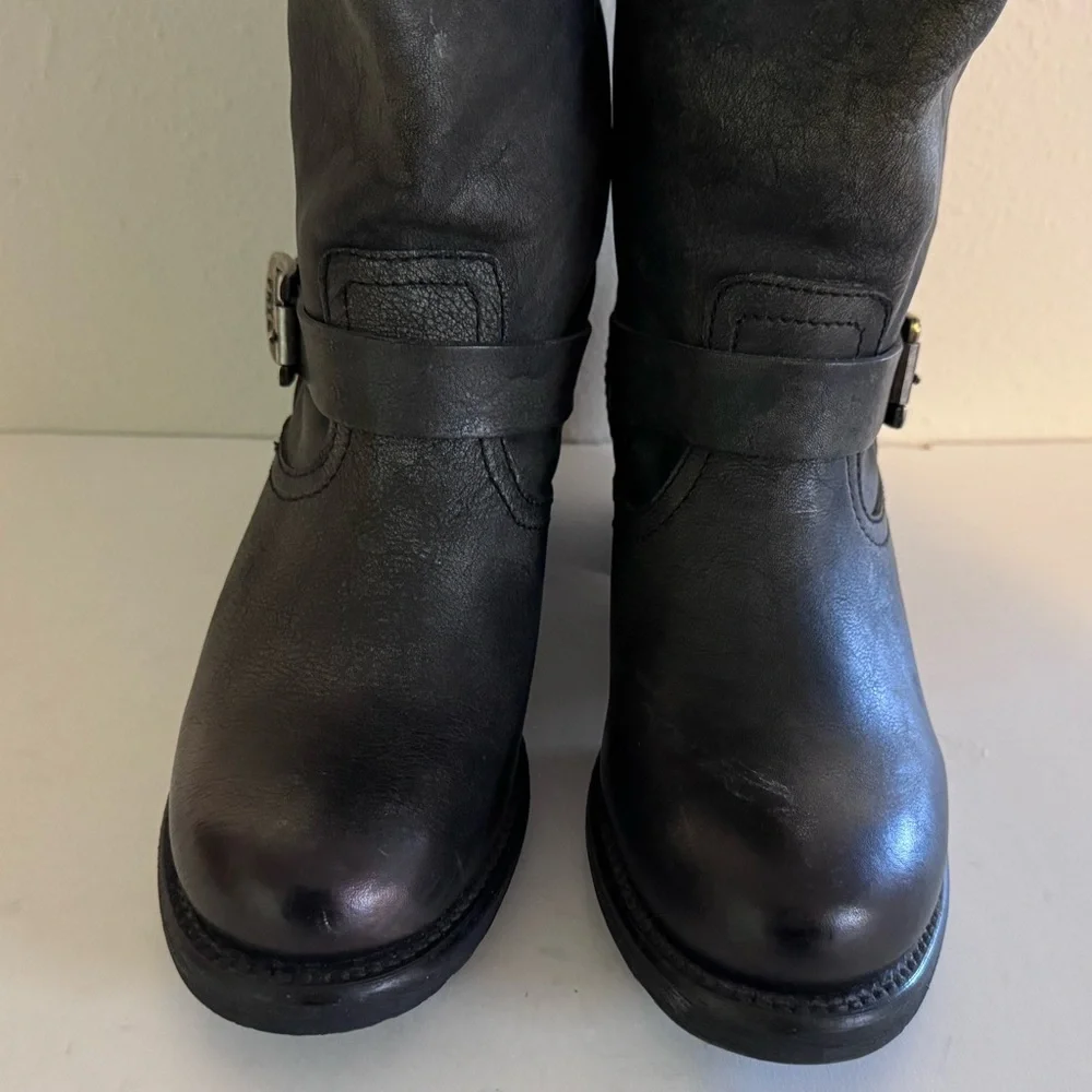 Frye Women’s Charcoal Gray Leather Slouch Boots 3 inch Block Heel Size 9.5 - Picture 2 of 15